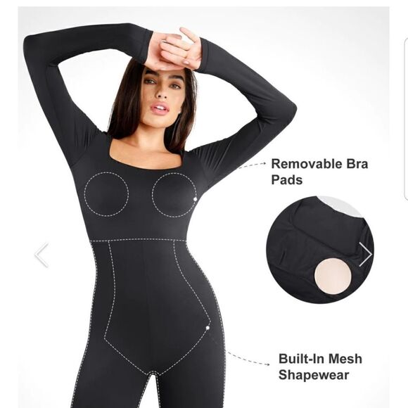 Popilush Square Neck Wide-Leg Long Sleeve Shapewear Jumpsuit 2XL - Picture 4 of 13